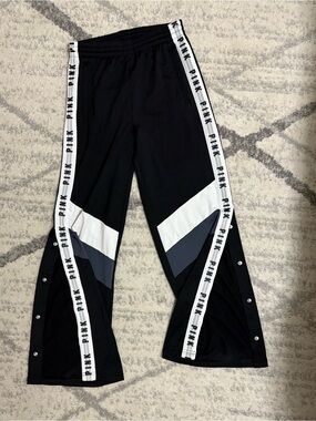 PINK Victoria's Secret Black Colorblock Snap-Front Track Pants
